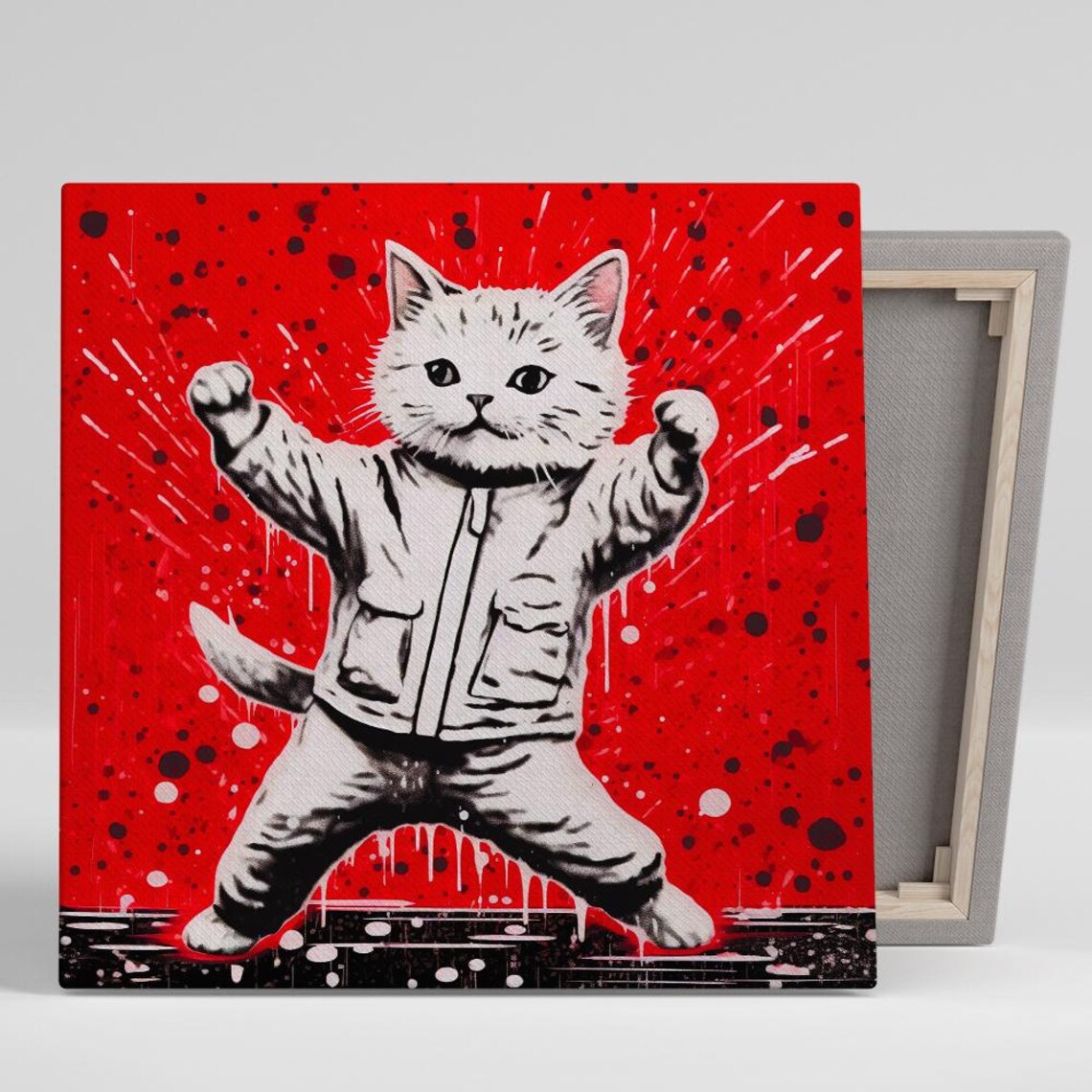 Rebel Street Cat Bold Red Splatter Urban Pop Art Feline Poster