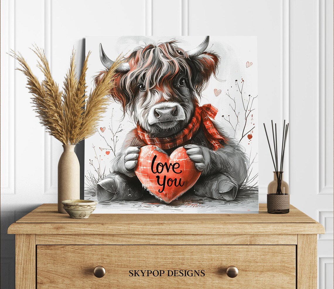 Highland Cow Valentine Poster Print, Rustic Farmhouse - Image 2