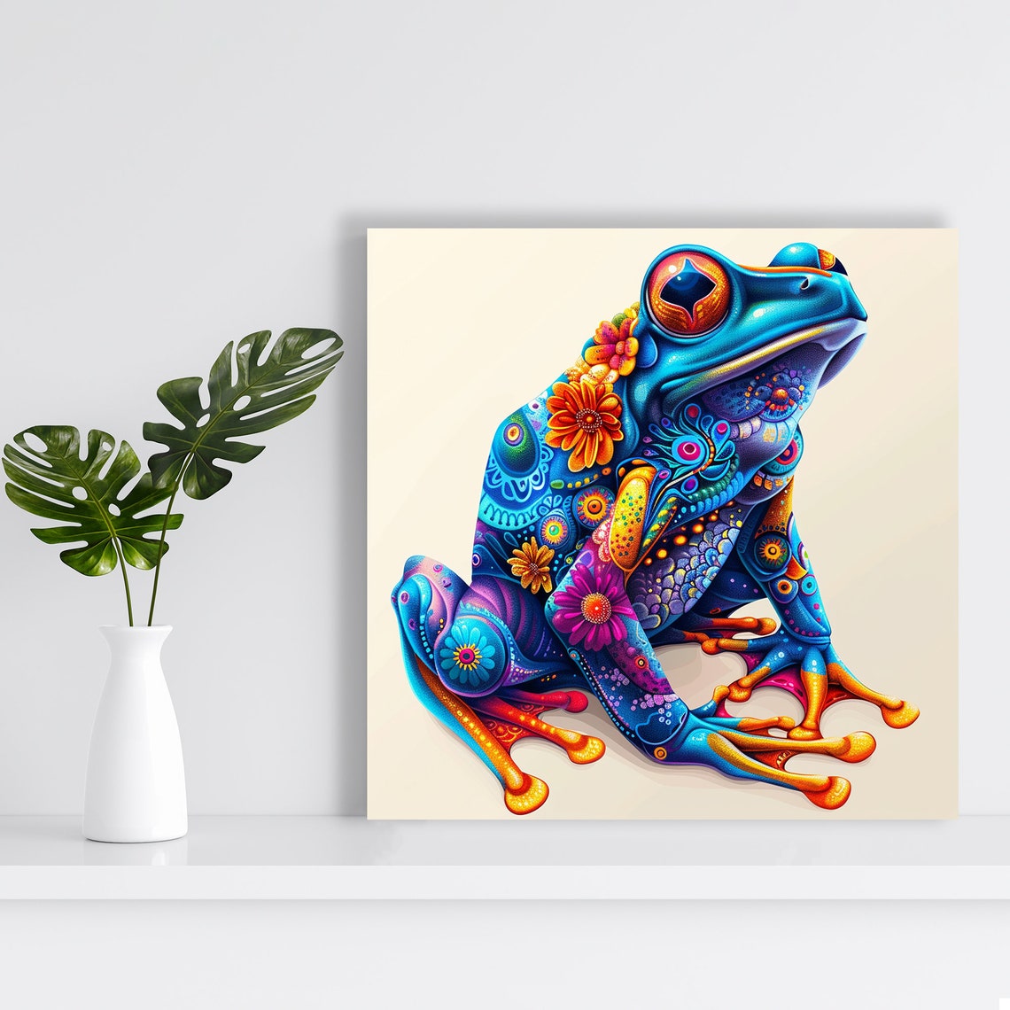 Psychedelic Frog Mandala Floral Vibrant Colorful Bohemian Art Poster - Image 2