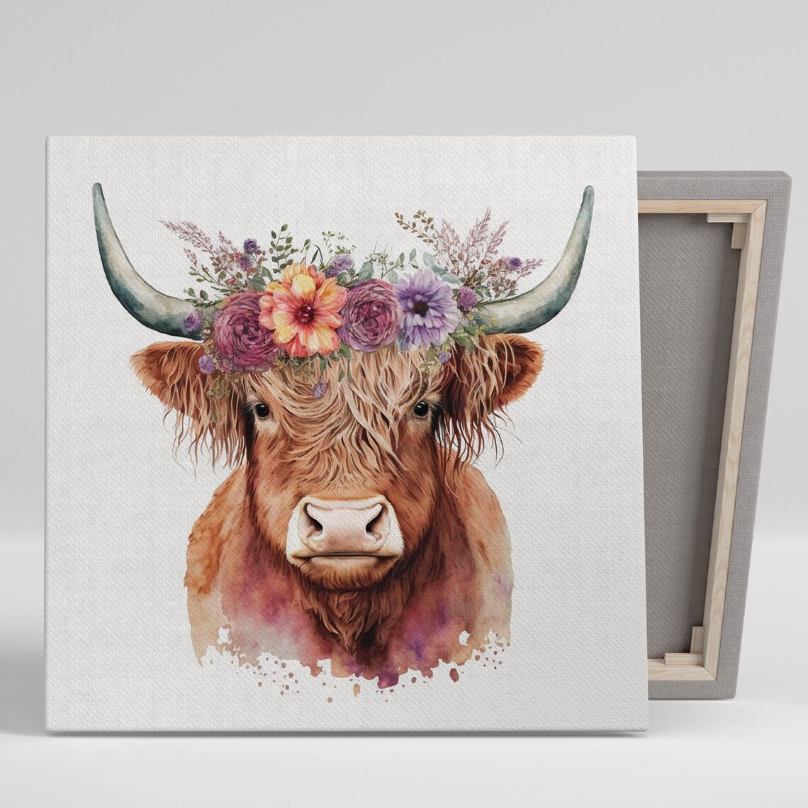 Highland Cow With Flowers, Scottish Farm Art Print