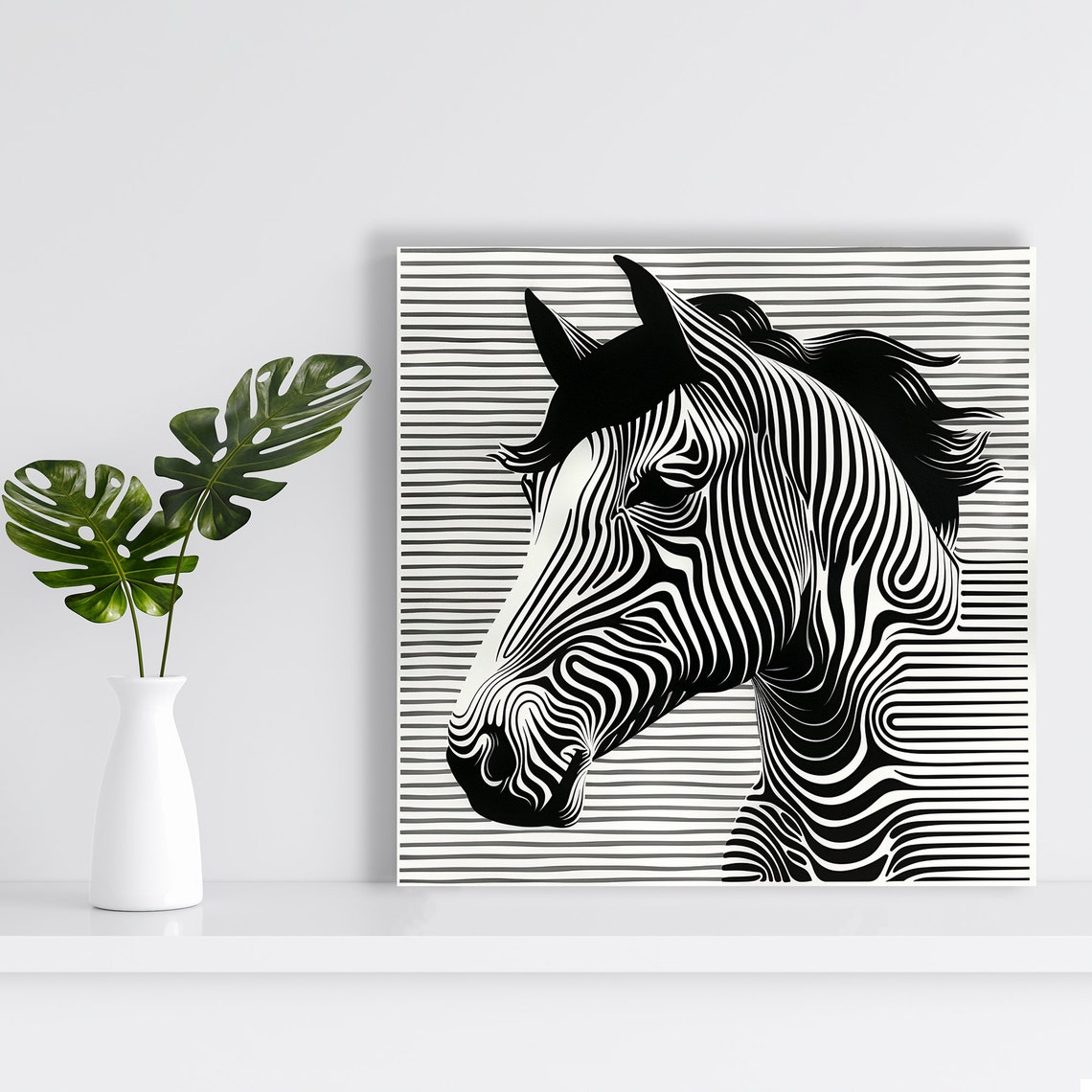 Zebra Optical Illusion Black White Line Art Modern Animal Poster - Image 2