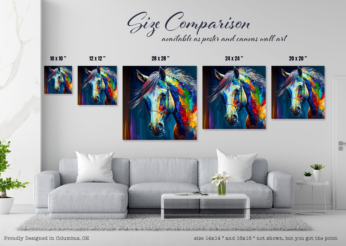 Horse Wall Art Print, Colorful White Horse Decor - Image 4