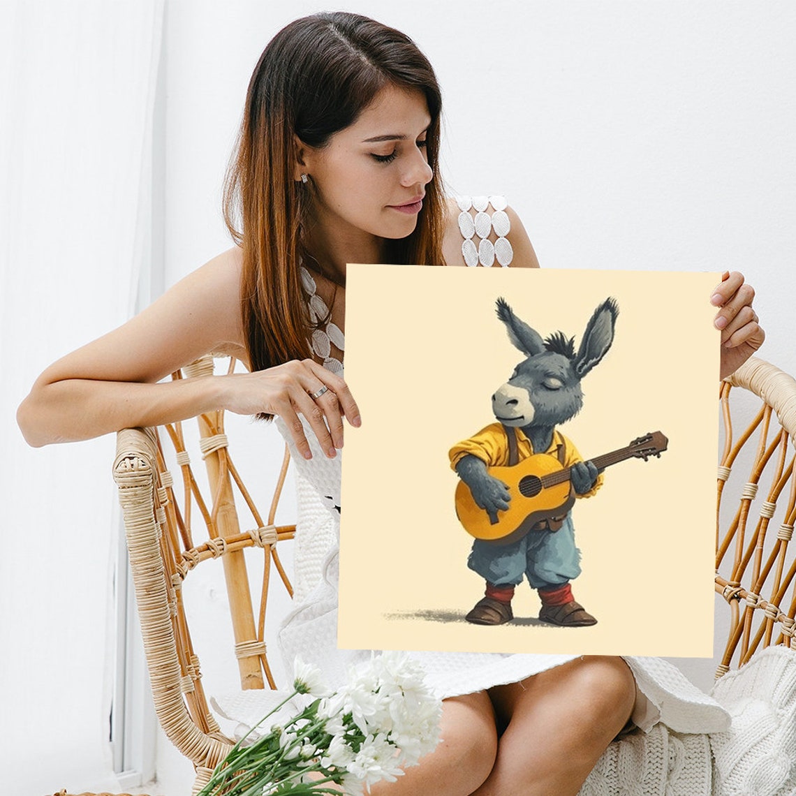 Whimsical Donkey Musician Playing Guitar Cartoon Animal Poster - Image 3