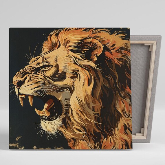 Golden Lion Roar Oil Painting Portrait Dramatic Fierce Big Cat Poster