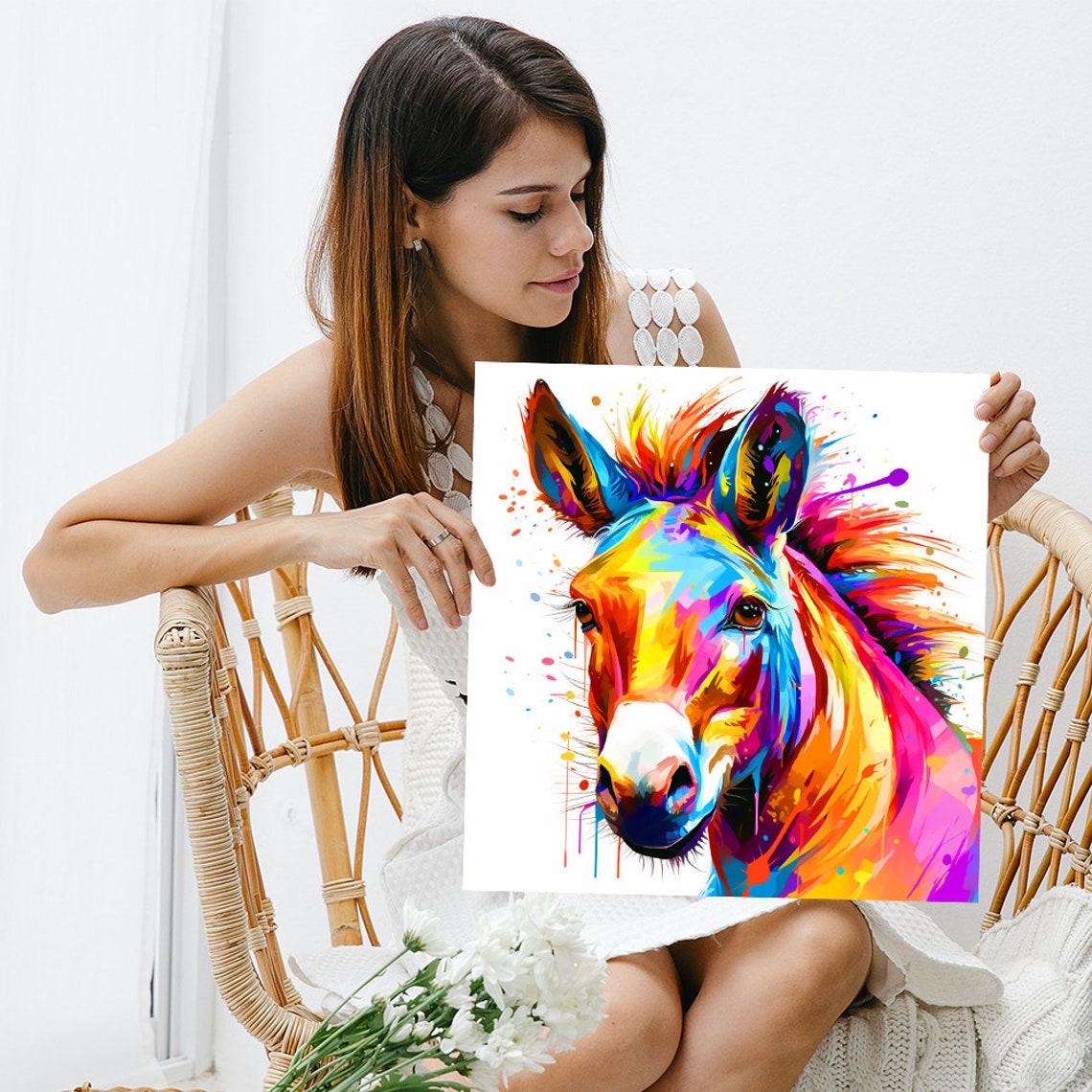 Rainbow Donkey Portrait Multicolor Splash Paint Whimsical Poster - Image 3