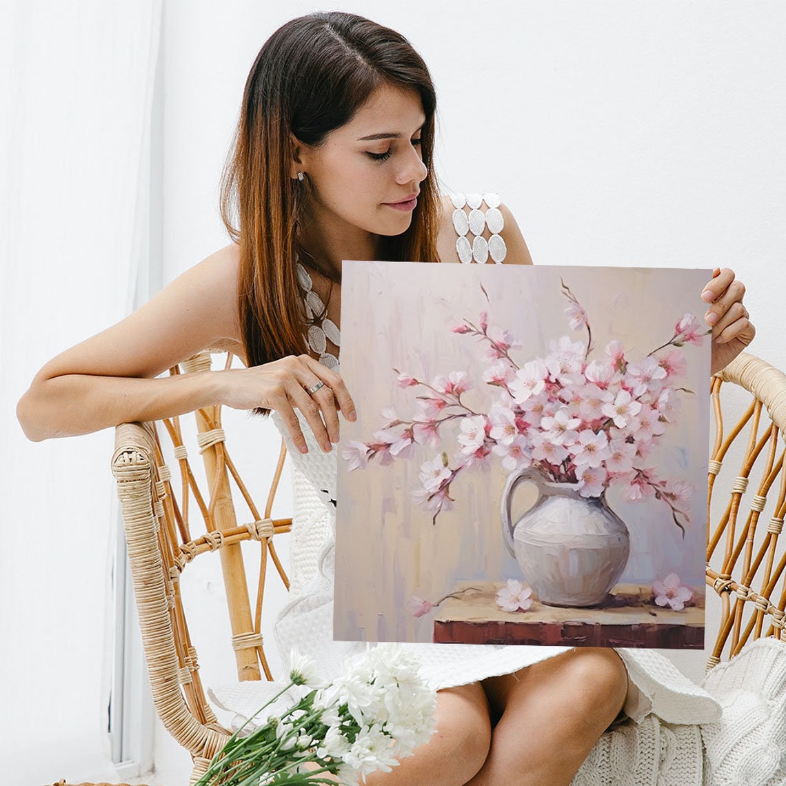 Cherry Blossom Branches Gray Ceramic Jug Soft Pastel Floral Poster - Image 3