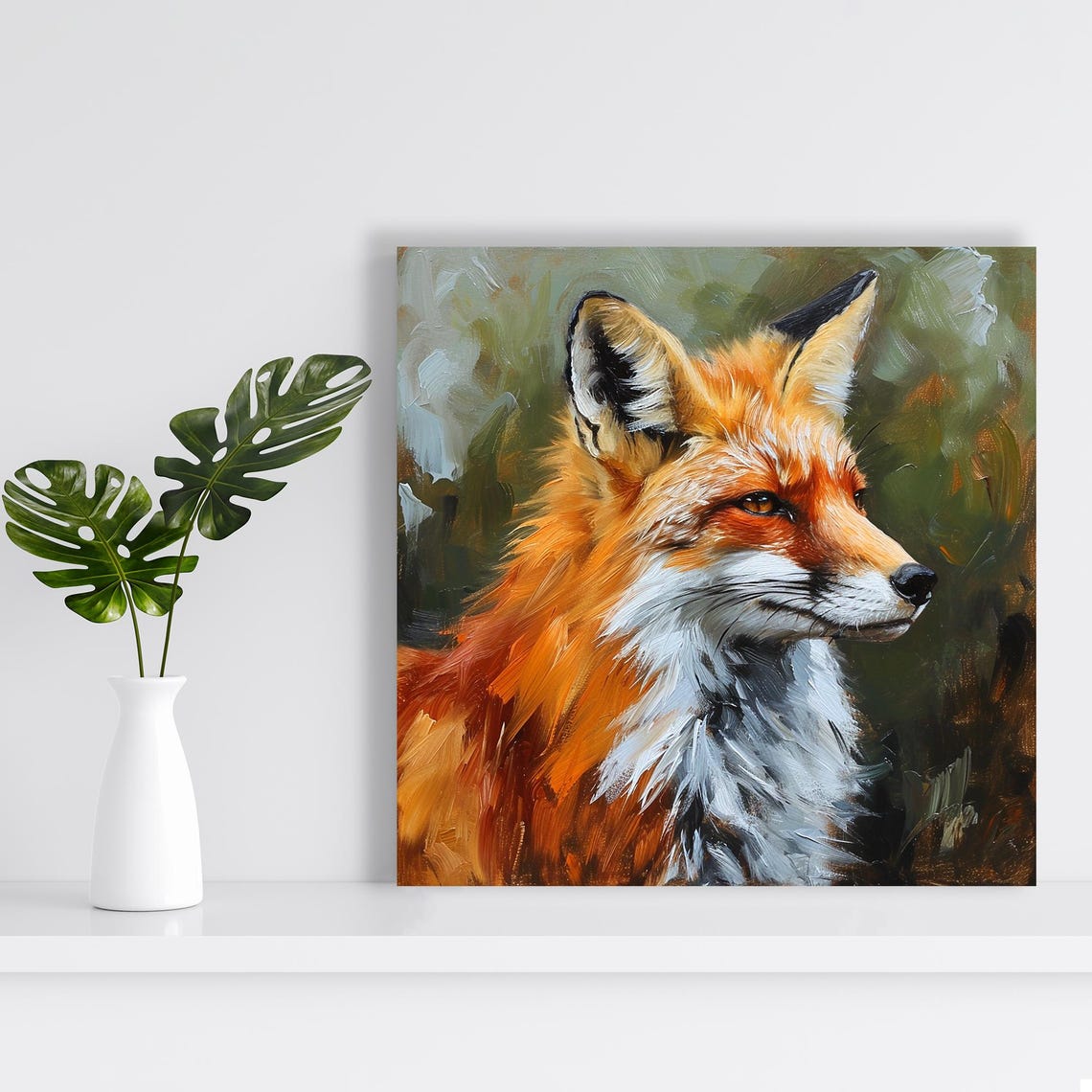 Red Fox Portrait Oil Painting Style Rustic Wildlife Art Poster - Image 2