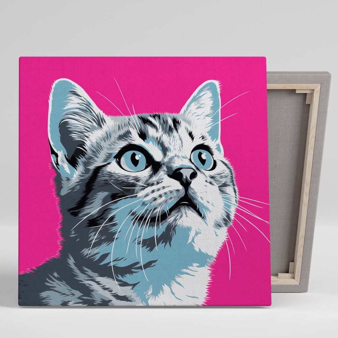 Pop Art Cat Portrait On Hot Pink Background Bold Feline Wall Poster