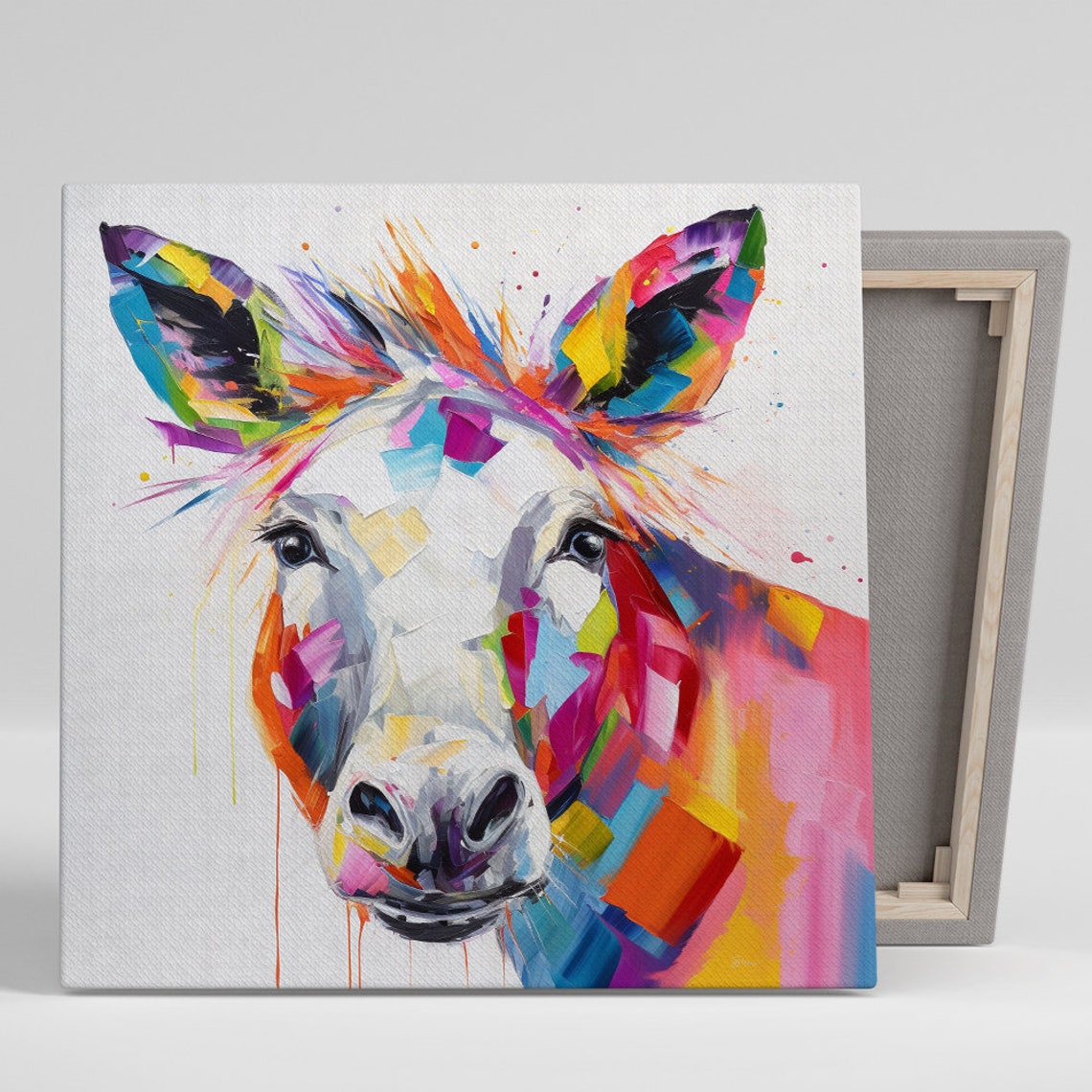 Rainbow Donkey Paint Splash Abstract Multicolor Wildlife Art Poster