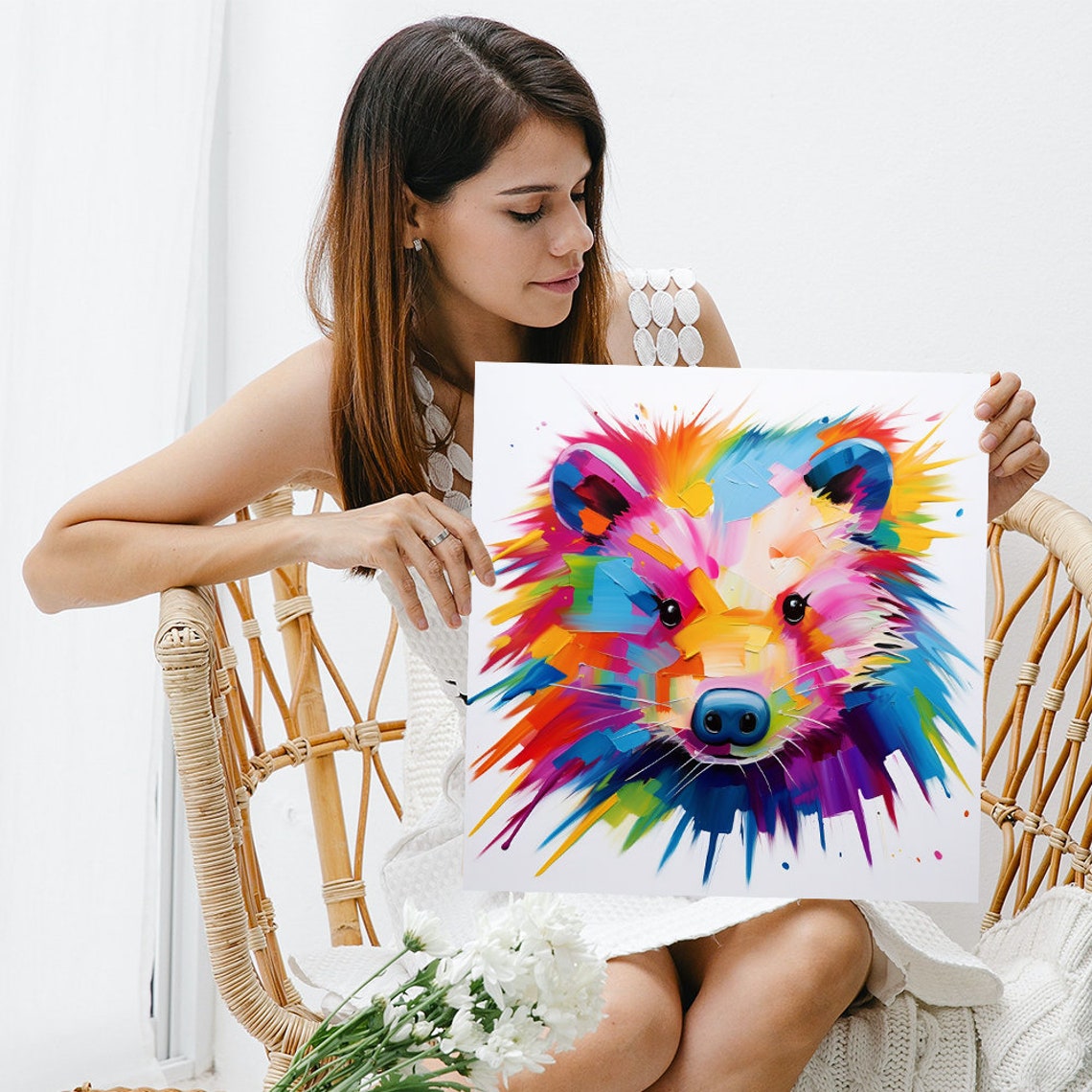 Neon Multicolor Fox Face Abstract Splash Art Electric Modern Poster - Image 3