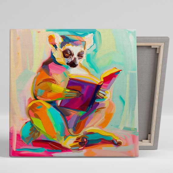 Rainbow Lemur Art Or Poster Whimsical Animal Decor Living Room Office Bedroom Childrens Room Art Colorful Orange Purple Yellow