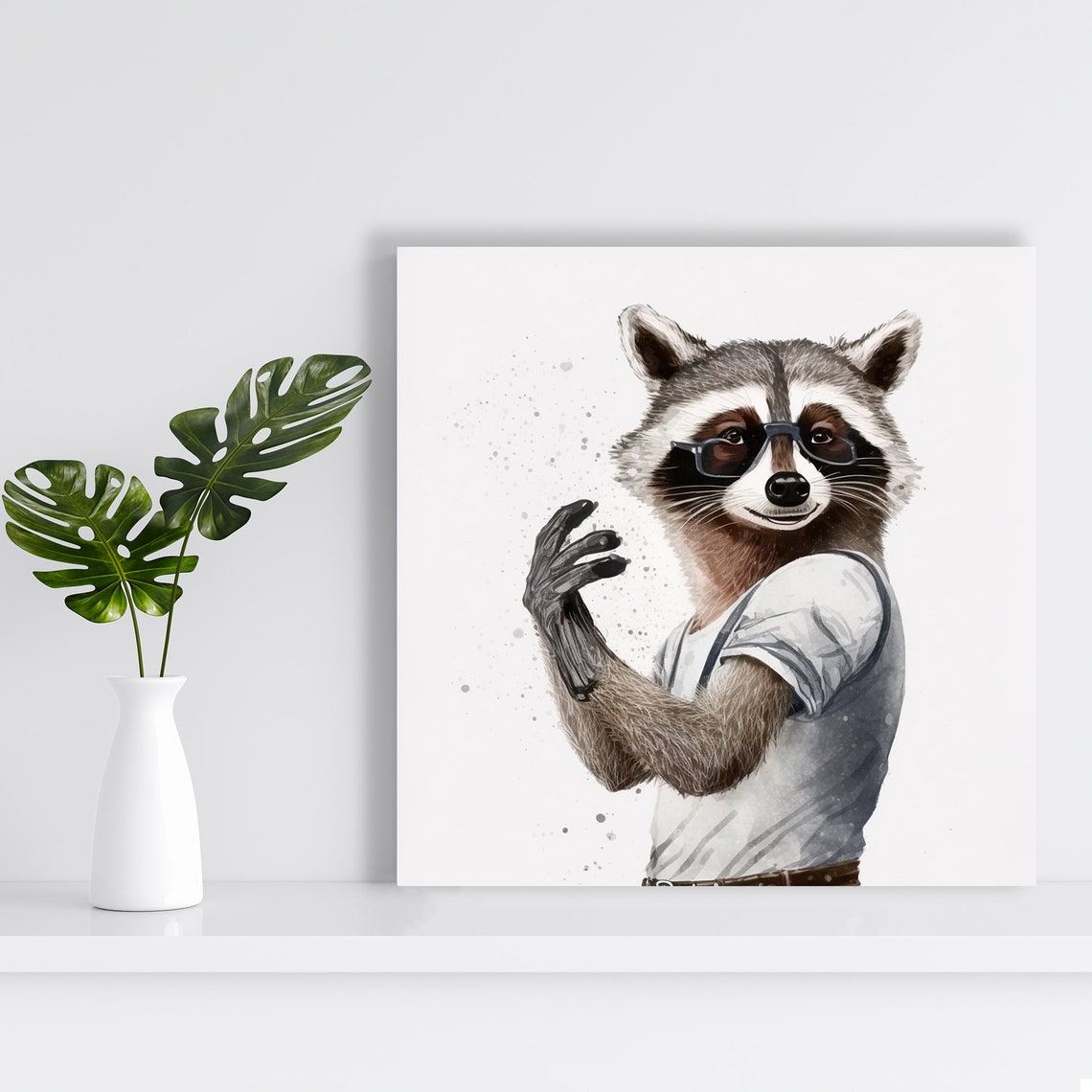 Hipster Raccoon Glasses Tee Whimsical Portrait Funny Modern Poster - Image 2