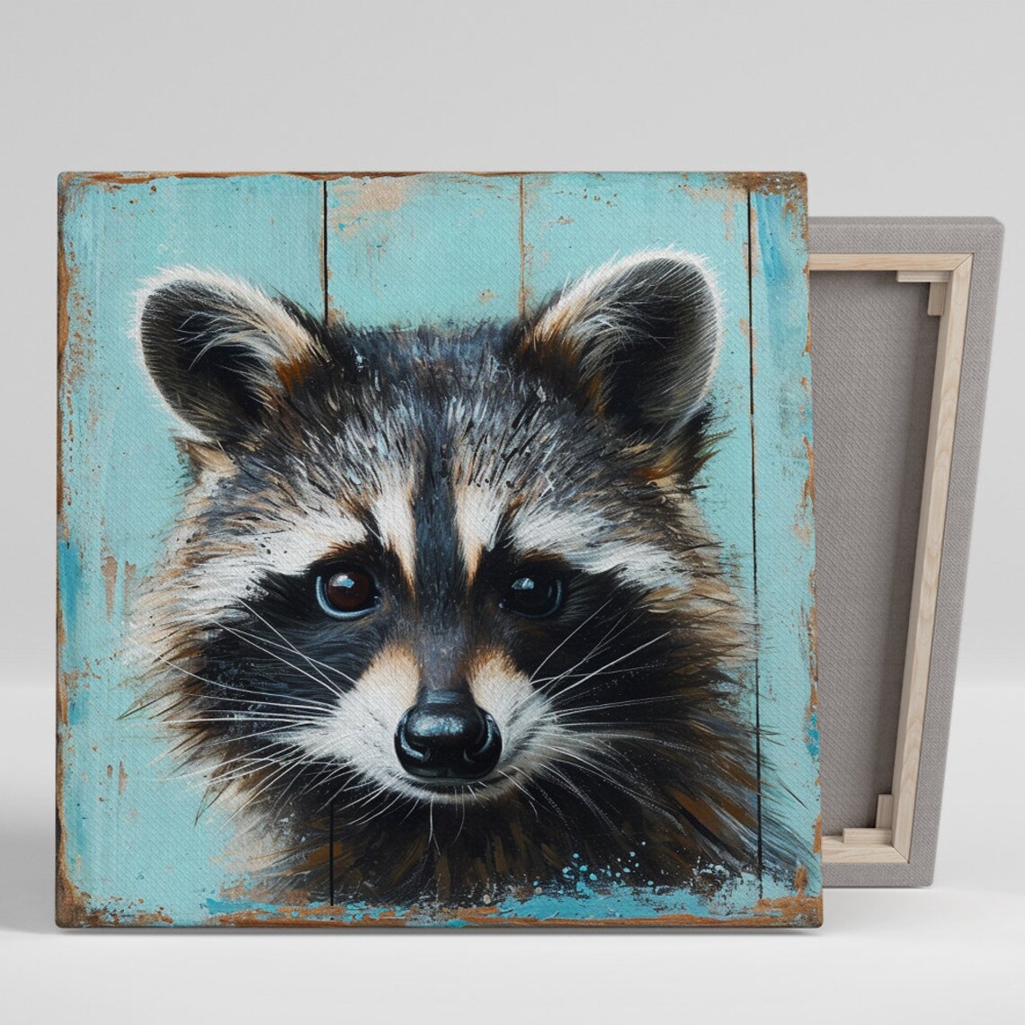 Curious Raccoon Peekaboo Rustic Farmhouse Art Print
