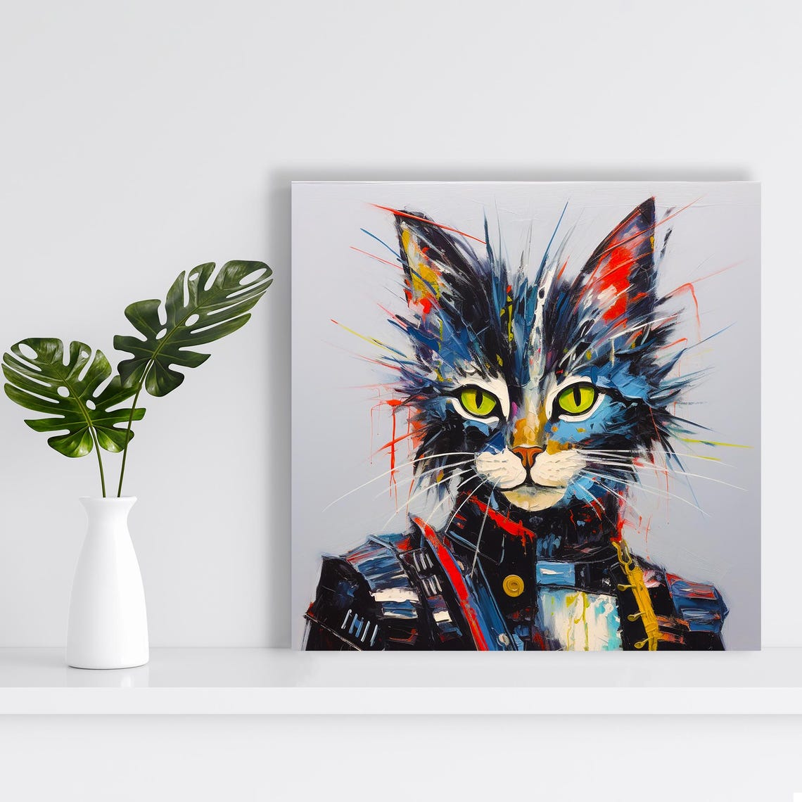Punk Rock Cat Fusion Art Or Poster Contemporary Bohemian Decor Living Room Office Bedroom Children Room Wall Art Colorful Cat - Image 2