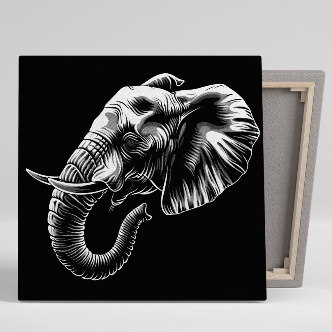 Elephant Silhouette Art Print, Black and White