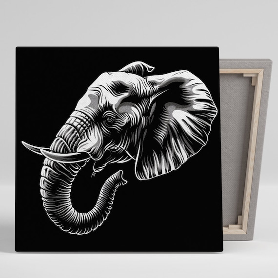 Elephant Silhouette Art Print, Black and White