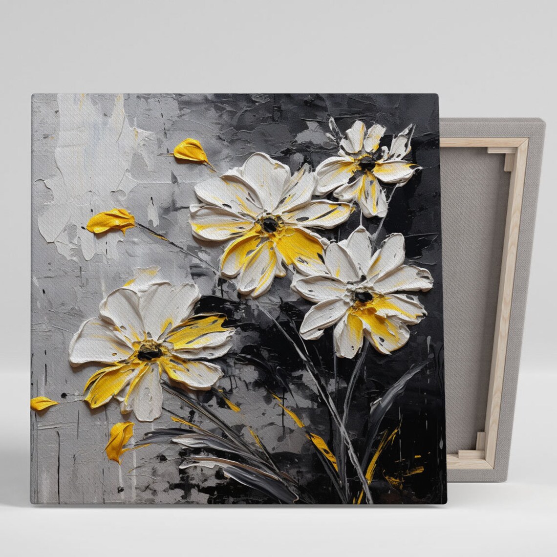 White And Gold Flower Art Print, Contemporary Whimsical Decor