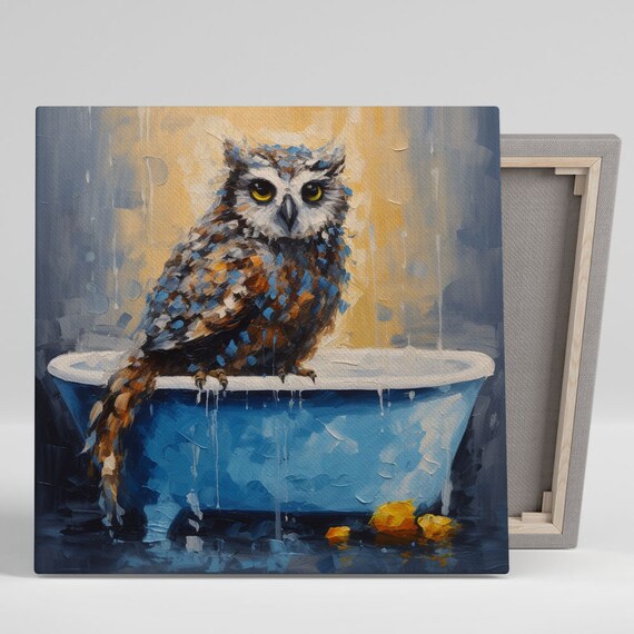 Owl In Bathtub Bathroom Animal Wall Art Print
