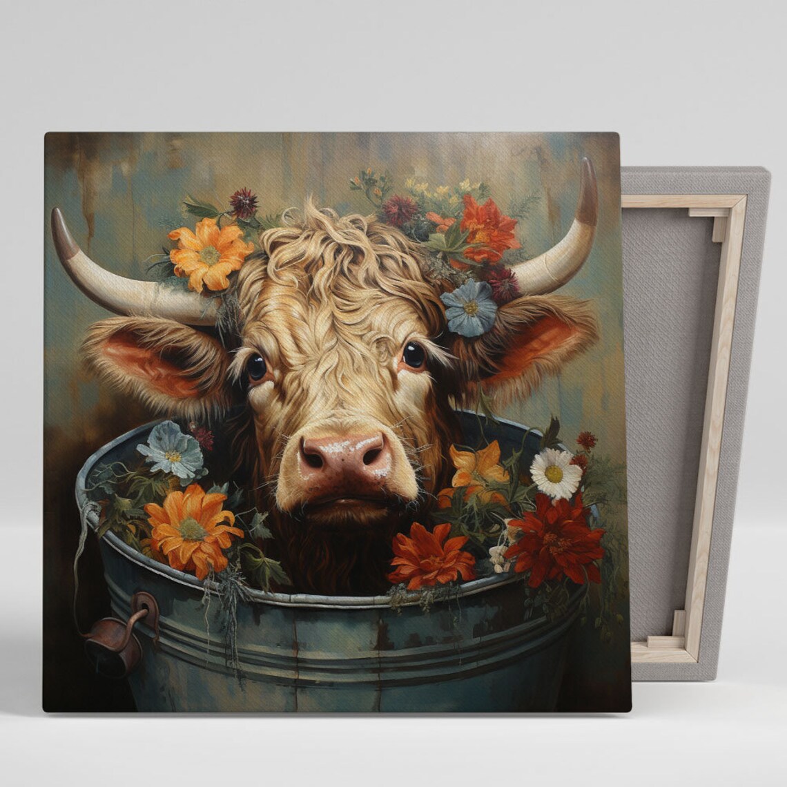 Floral Cow in Tub Art Print, Bathroom Wall Decor