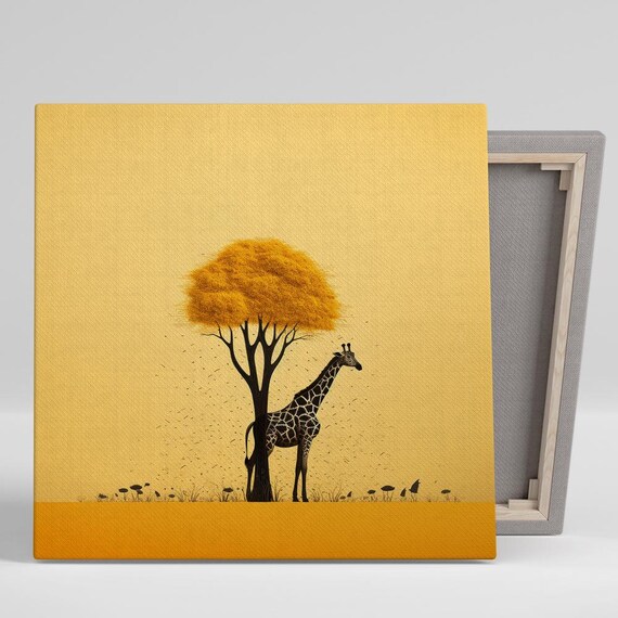 Giraffe Golden Savanna Tree Minimalist Sunset Silhouette Wildlife Poster