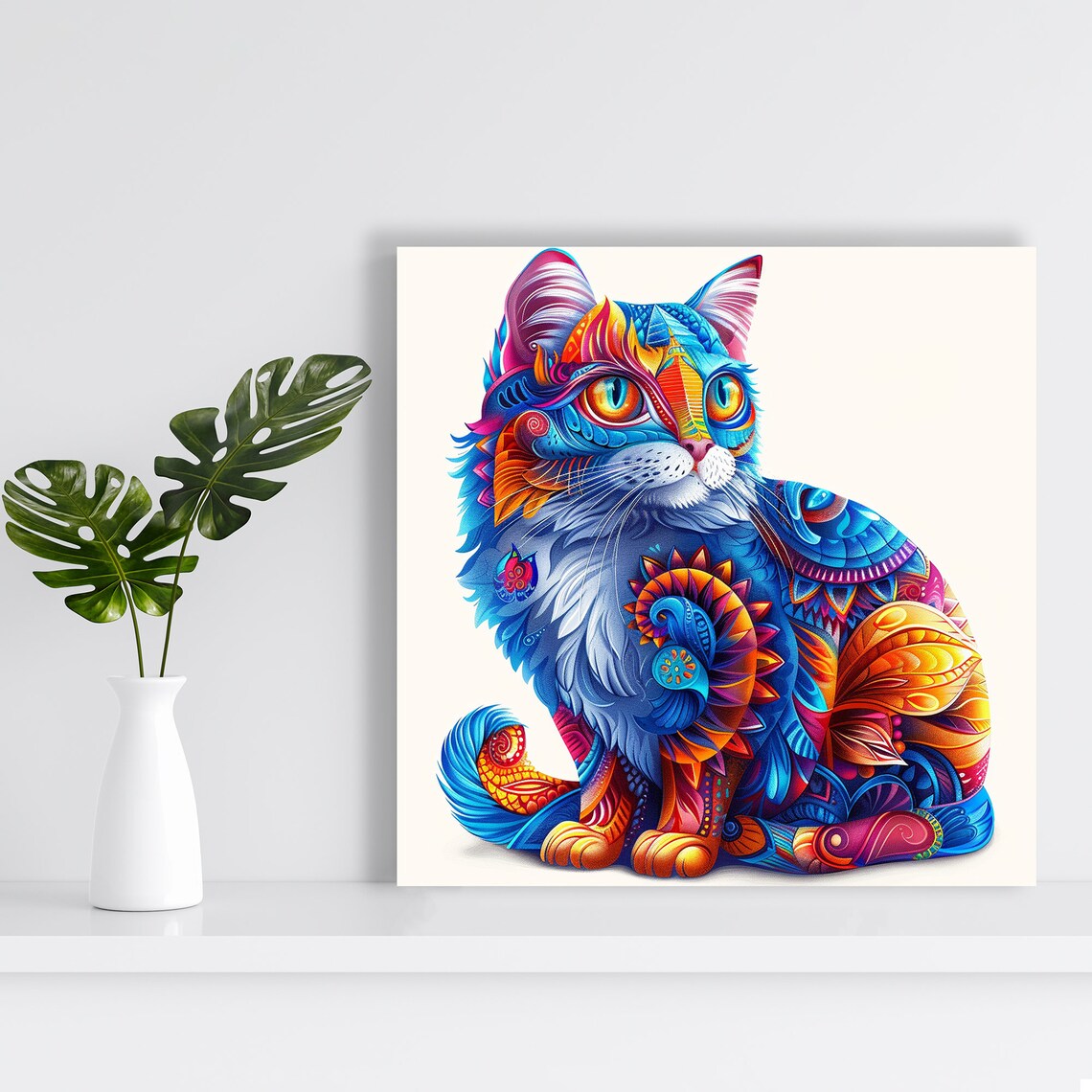 Kaleidoscopic Feline Fantasy Cat Mandala Bohemian Colorful Wall Art Poster - Image 2