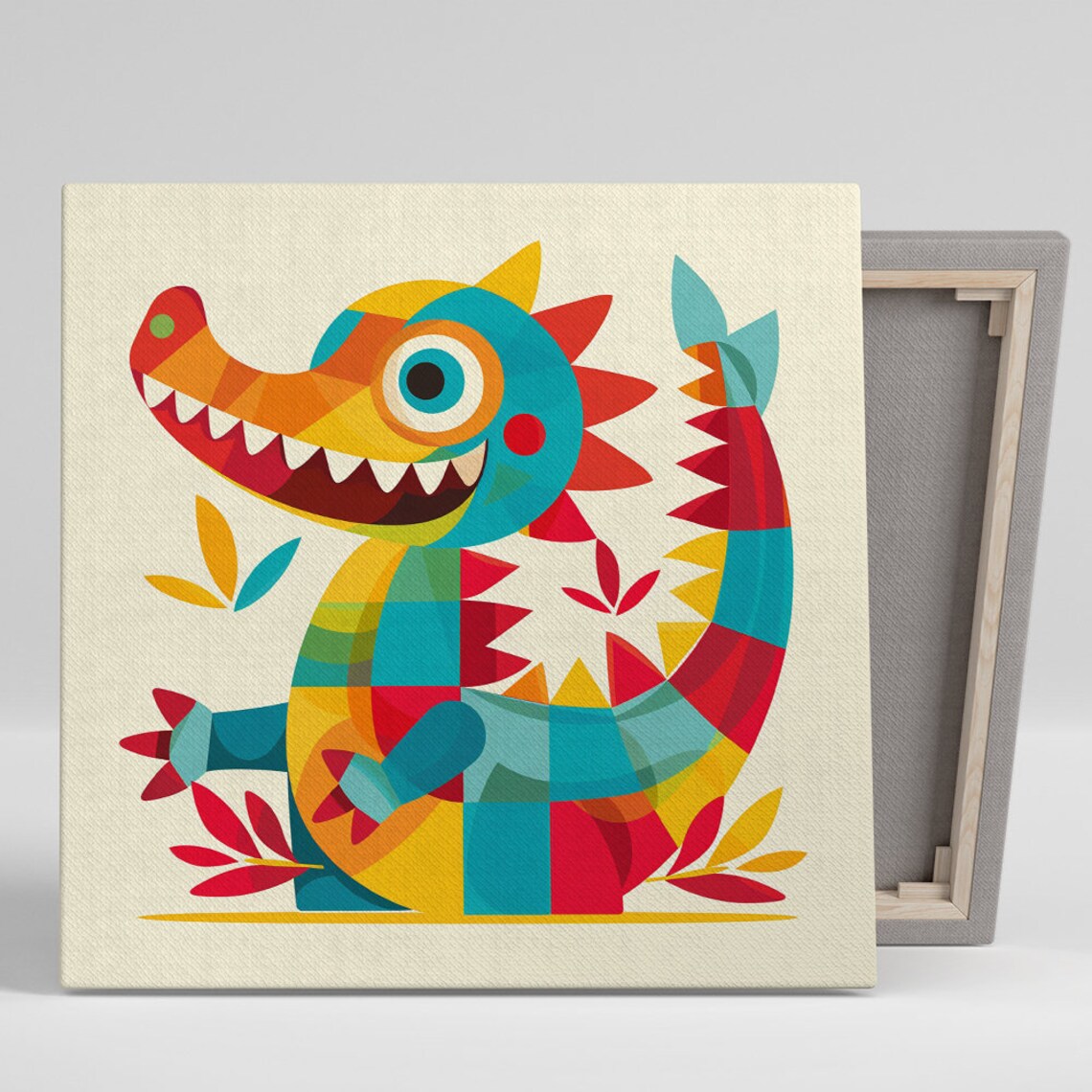 Cubist Dragon Delight, Whimsical Contemporary Art Print