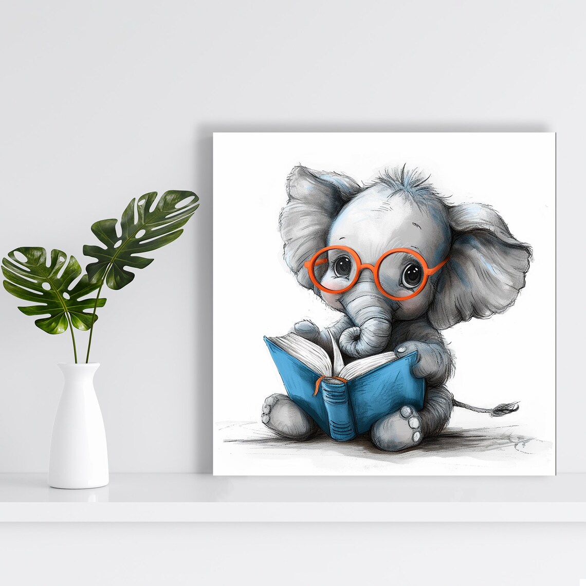 Elephant Bookworm Poster, Whimsical Kids Room Decor - Image 2