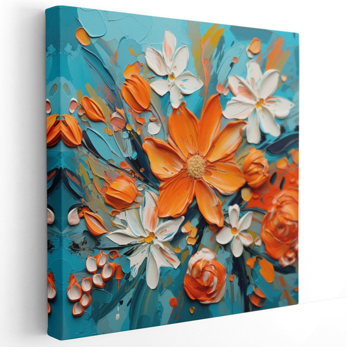 Orange And White Floral Art Print, Living Room Decor - Image 2