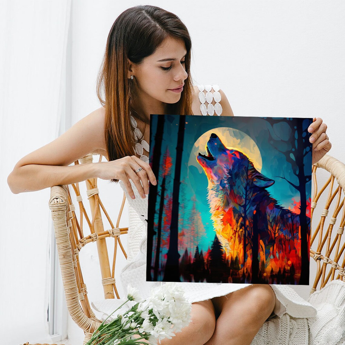 Howling Wolf Contemporary Art Print, Modern Decor - Image 5