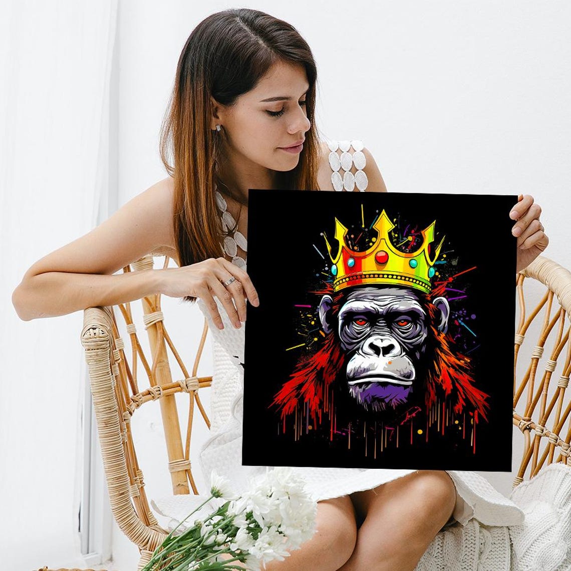 Regal Chimpanzee King Wearing Golden Crown Street Art Poster - Image 3