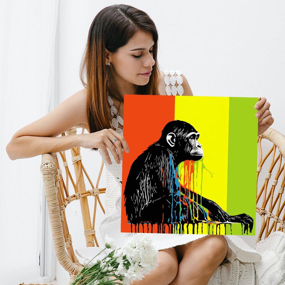 Chimpanzee Silhouette Dripping Paint Pop Art Color Block Street Poster - Image 3
