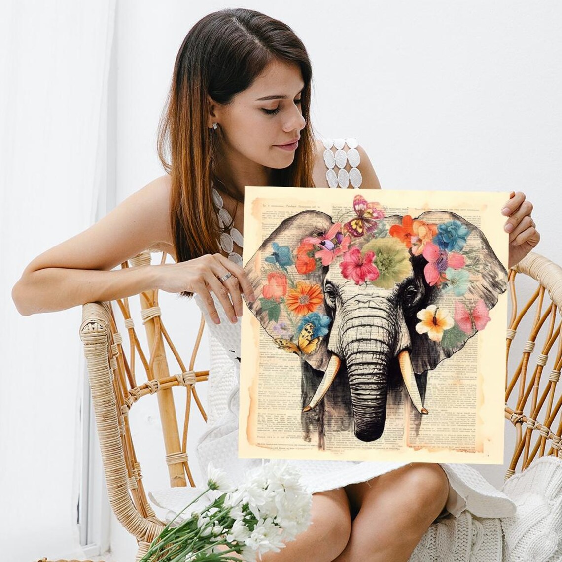 Elephant Floral Enlightenment Art Print, Bohemian Rustic Decor - Image 3