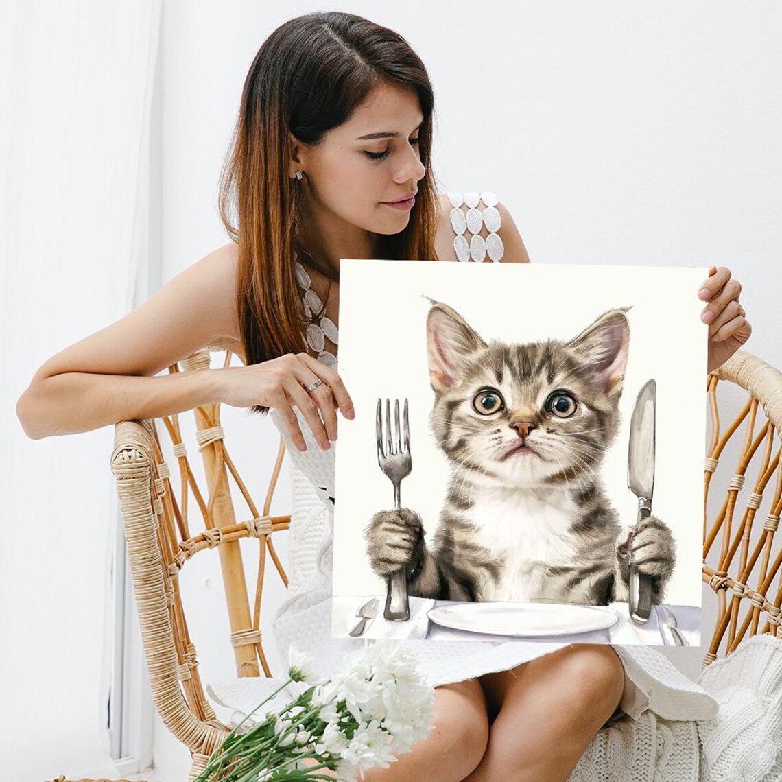Hungry Kitty Dinnertime, Whimsical Kitchen Poster - Image 3