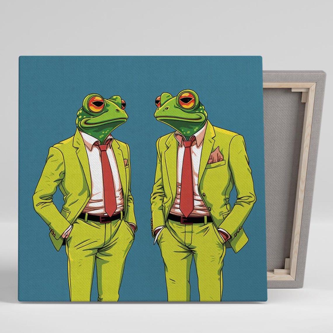 Dapper Frogs In Business Suits With Red Ties Pop Art Wall Poster