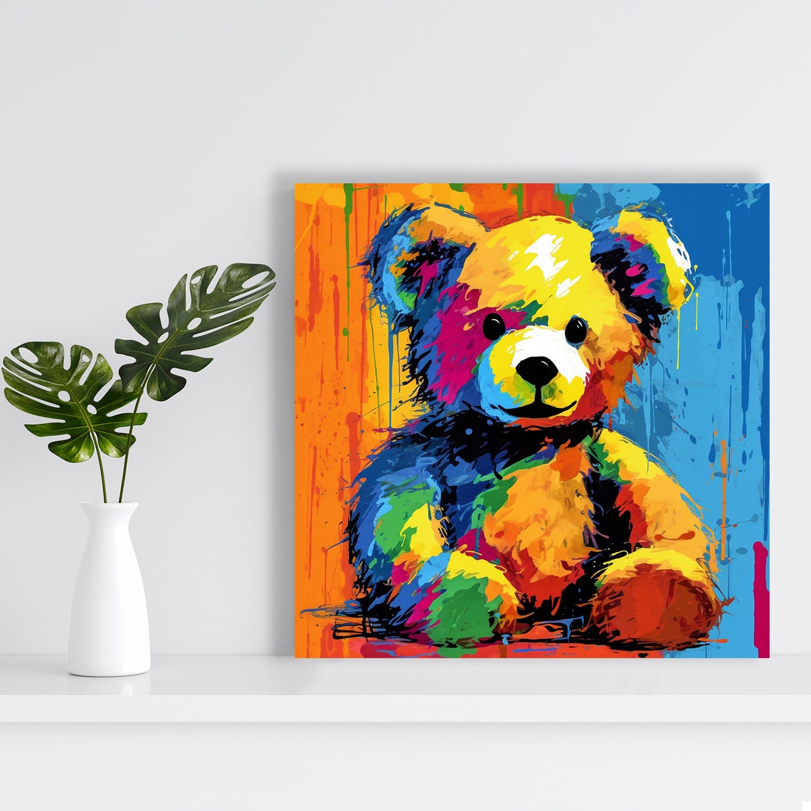Rainbow Teddy Bear Multicolor Pop Art Playful Kids Room Decor Poster - Image 2
