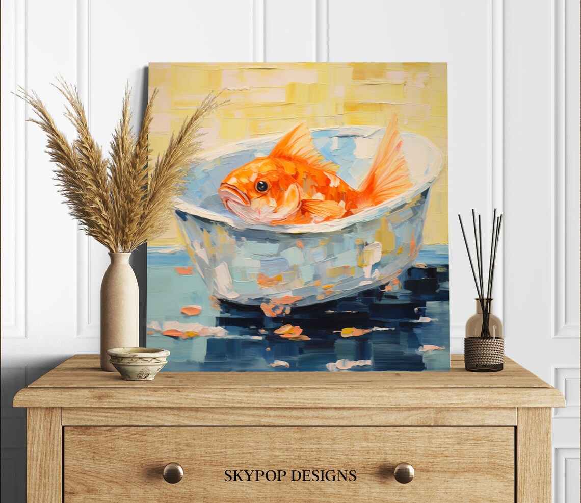Gold Fish in Bathtub, Bathroom Animal Art Print - Image 2