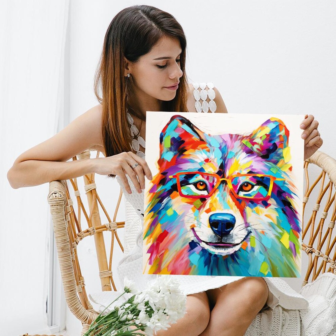 Colorful Hipster Wolf Bohemian Wall Art Print - Image 3