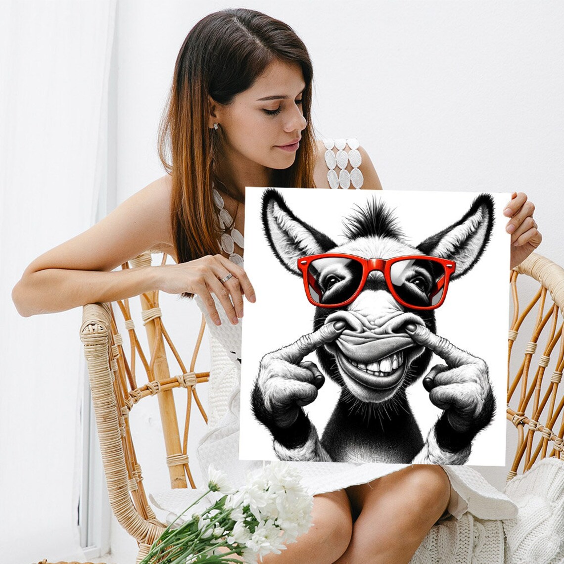 Whimsical Donkey Teasing Poster, Modern Bathroom Decor - Image 3