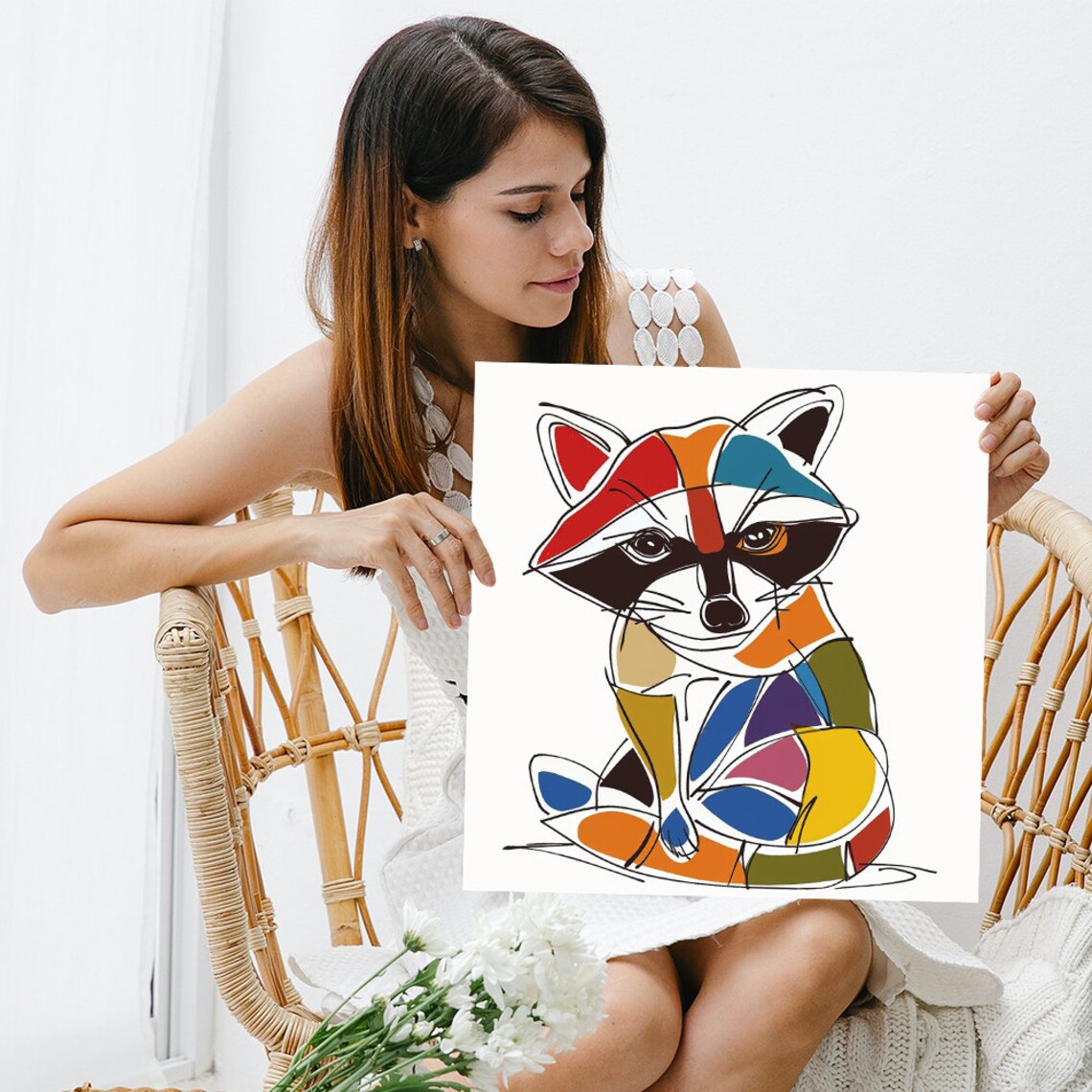 Colorful Mosaic Raccoon Pop Art Geometric Modern Animal Poster - Image 3