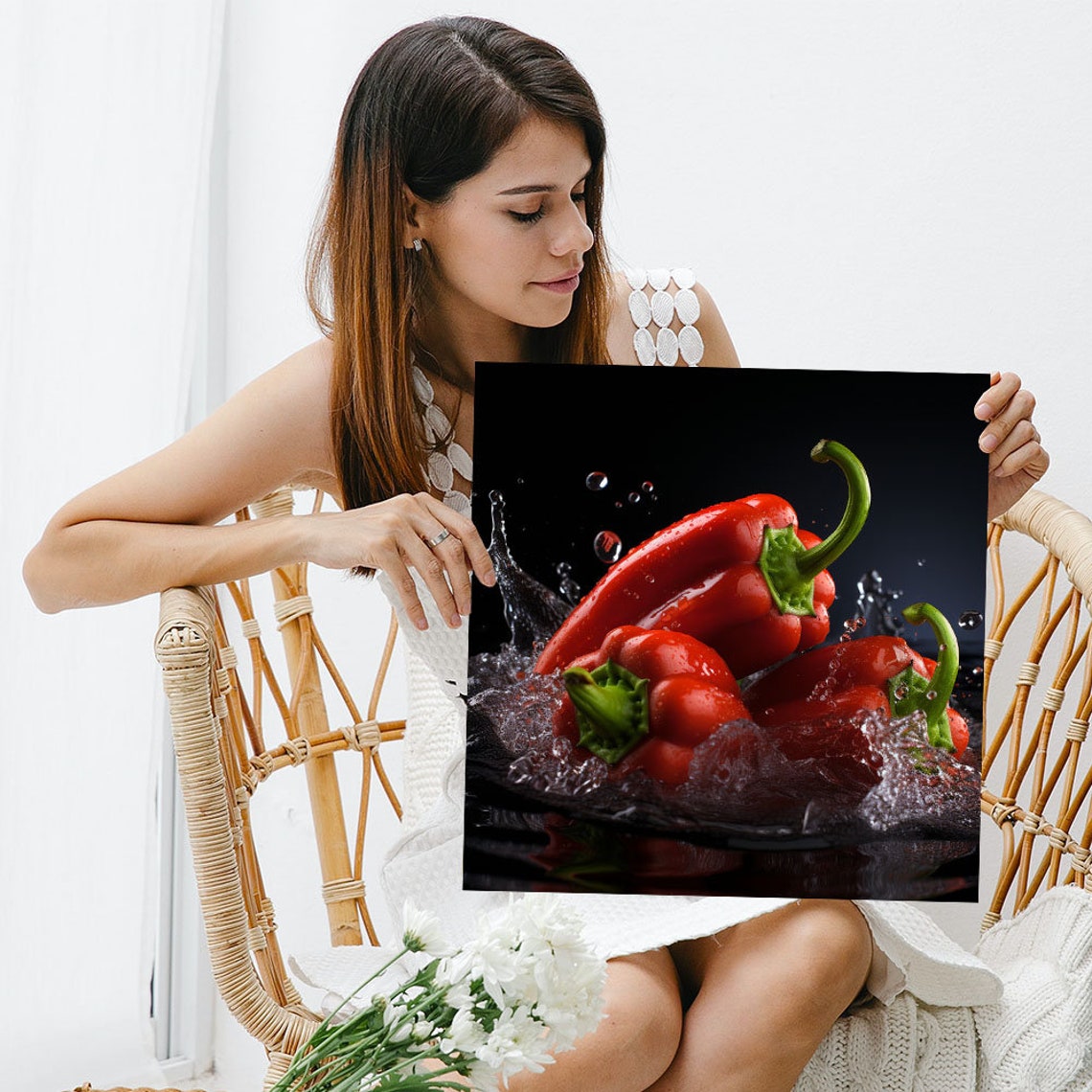 Red Bell Peppers Water Splash Dramatic Black Kitchen Food Poster - Image 3