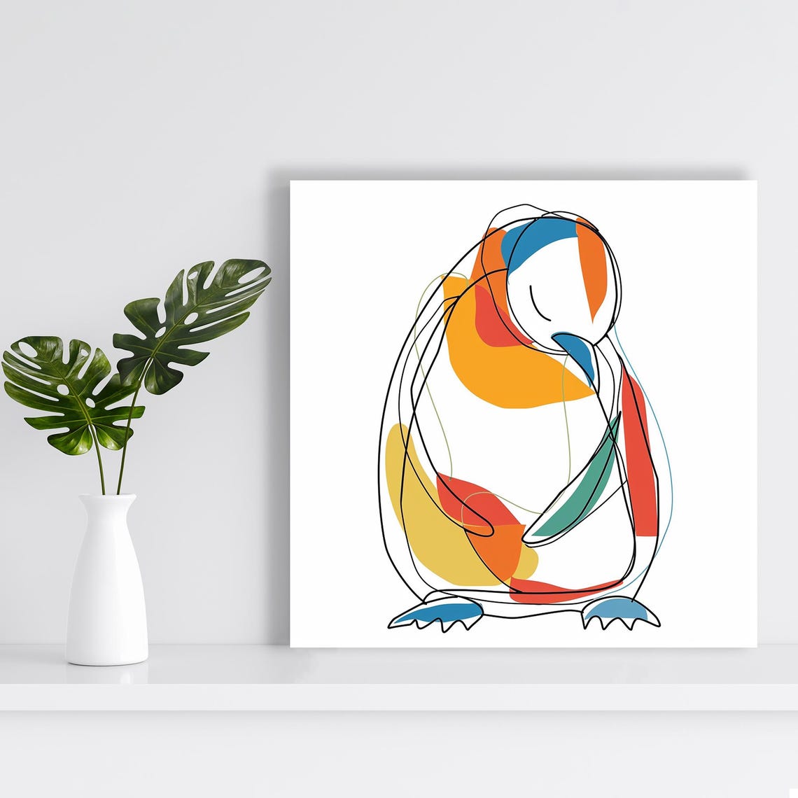 Abstract Penguin Line Art Colorful Minimalist Modern Animal Poster - Image 2