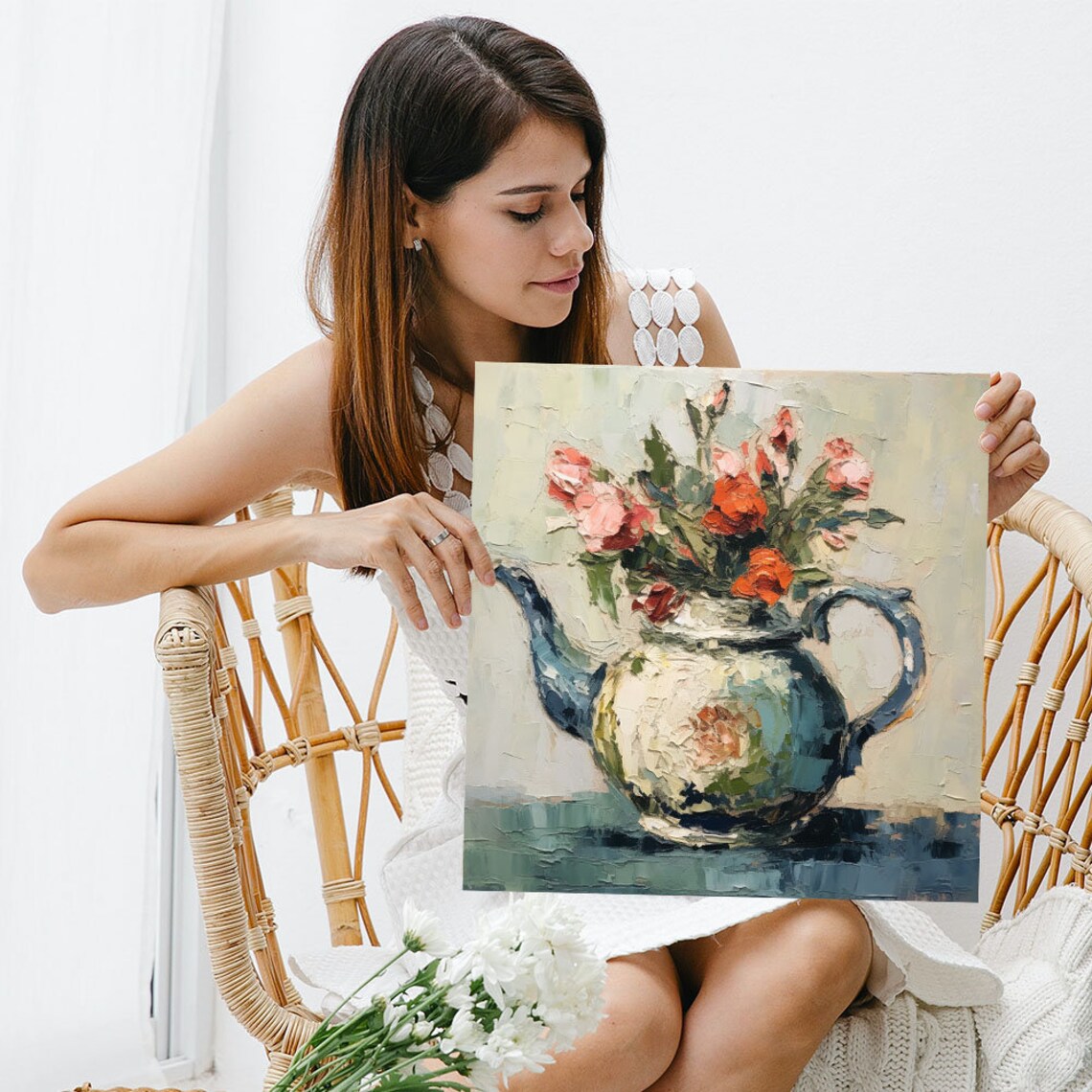 Vintage Tea Cup With Flower Retro Kitchen Art Print - Image 3