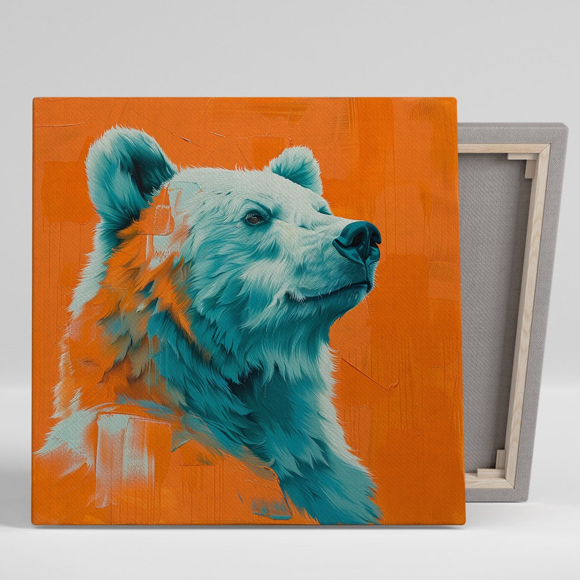 Polar Bear Pop Art Portrait Turquoise On Bold Orange Wall Poster