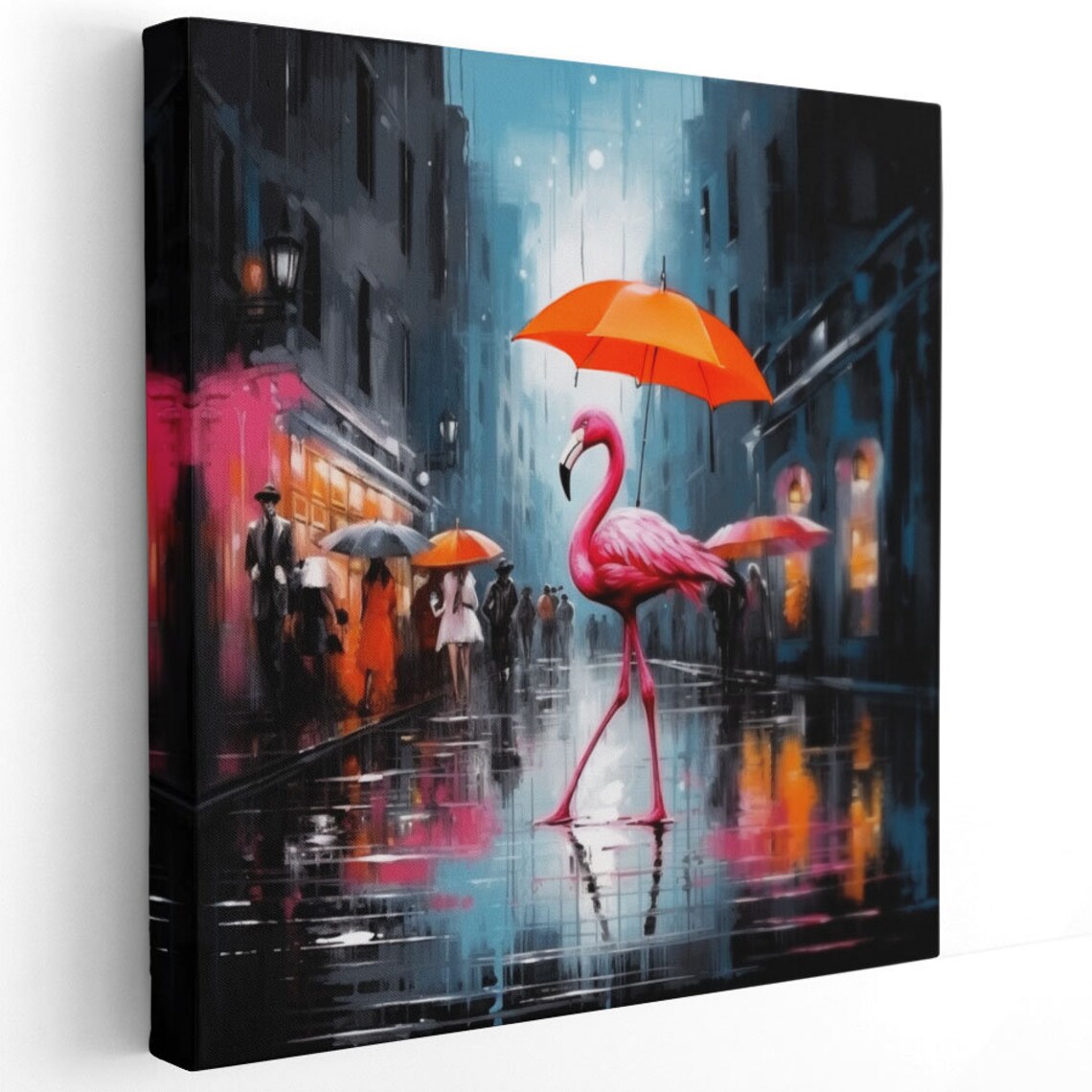 Flamingo in Rain Exotic Tropical Bird Poster Print - Image 2
