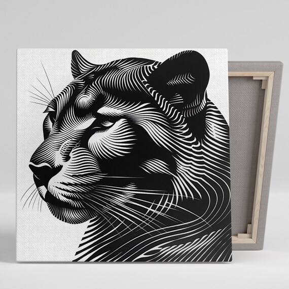 Black Cat Profile Flowing Monochrome Line Art Minimalist Wall Art