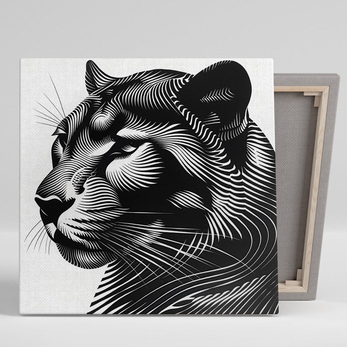 Black Cat Profile Flowing Monochrome Line Art Minimalist Wall Art