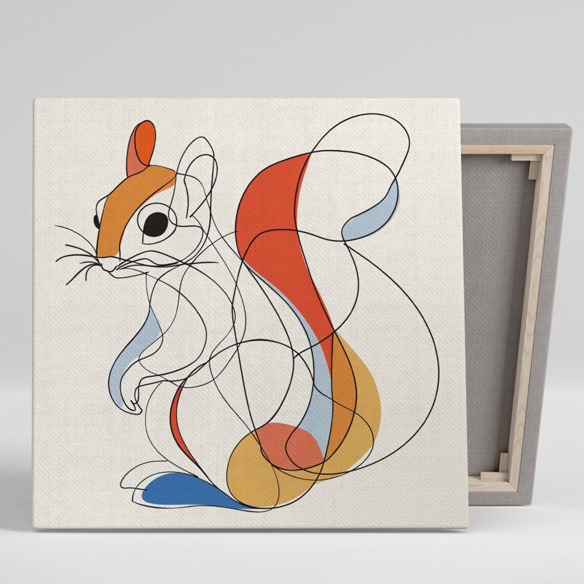 Squirrel Line Drawing Abstract Minimalist Orange Blue Color Block Poster