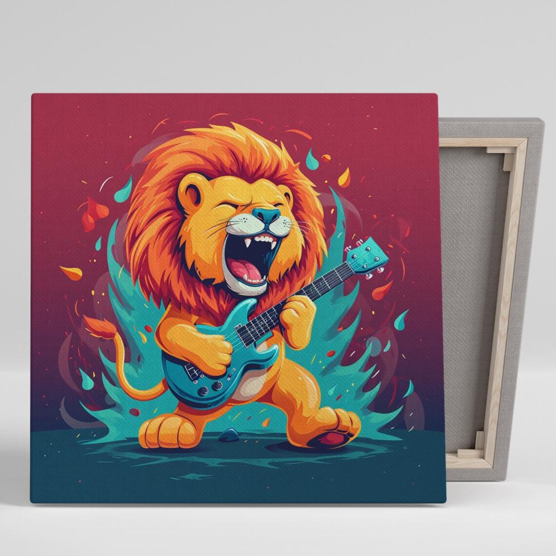 Rockstar Lion Playing Guitar Cartoon Concert Poster For Kids Room