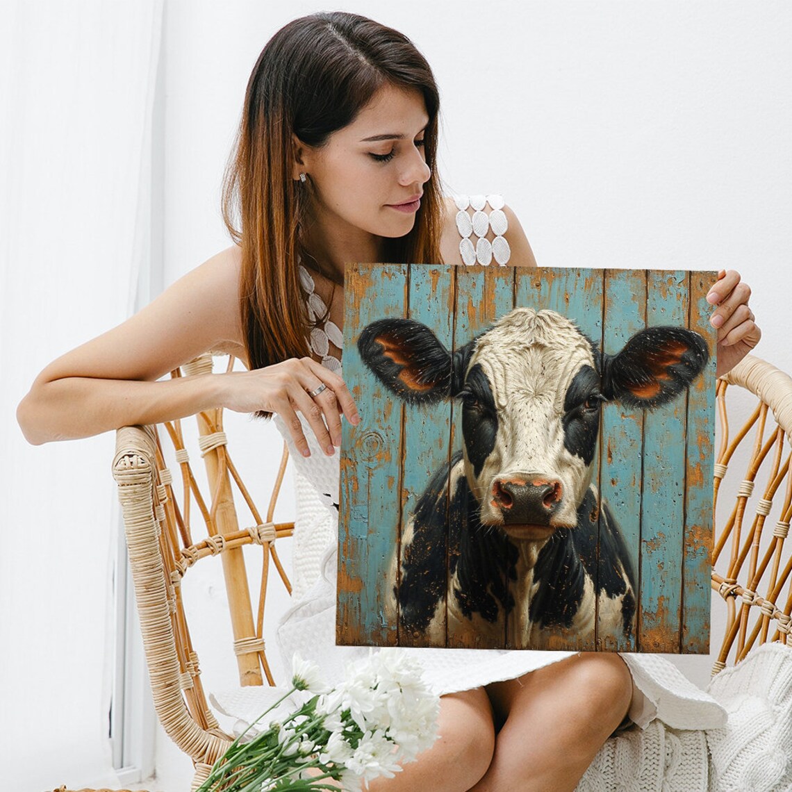 Cow Art Print, Rustic Farmhouse Living Room Decor - Image 3
