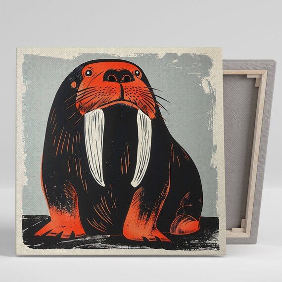 Walrus Portrait, Minimalist Animal Wall Art Print